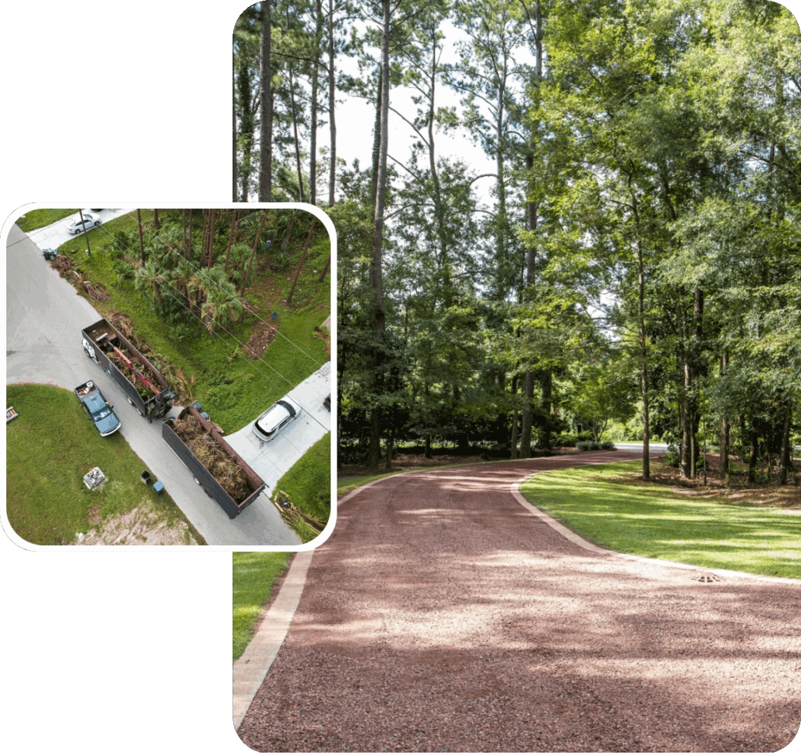 Aerial view of driveway construction