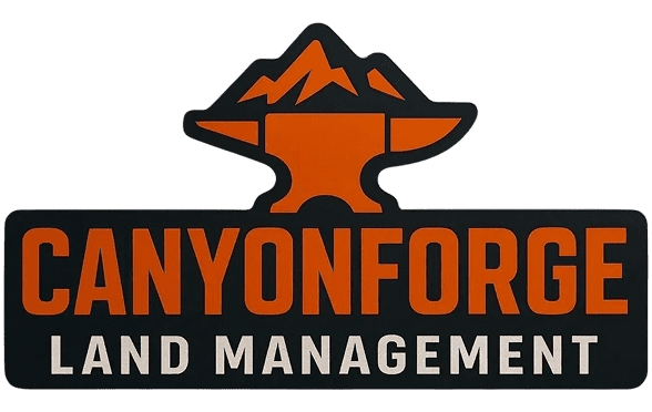 Canyonforge Land Management logo with anvil